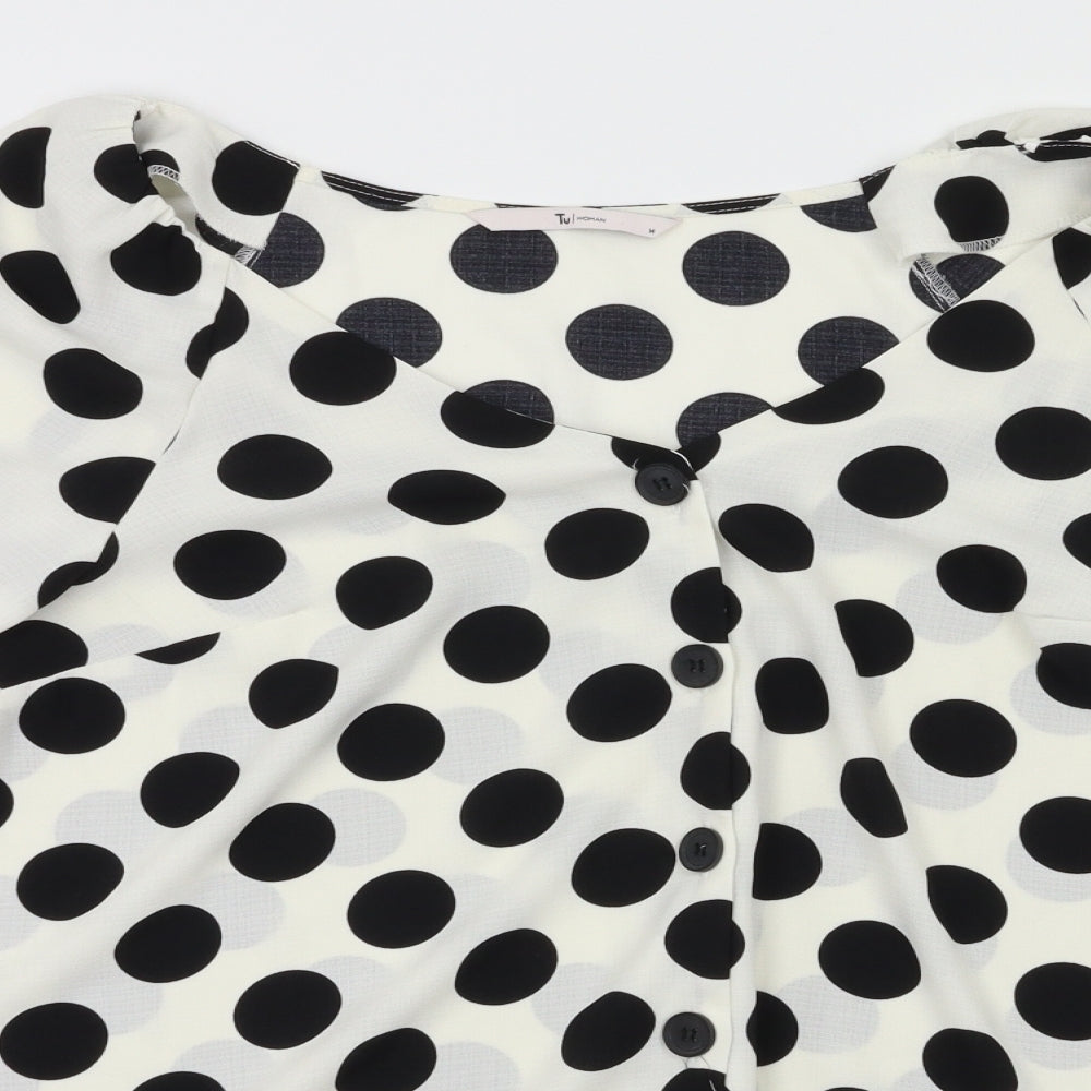 TU Womens White Polka Dot  Basic Blouse Size 14