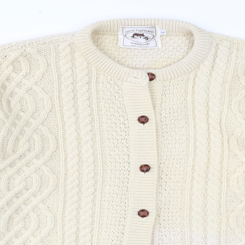 West Highland Woolens Womens Ivory  Knit Cardigan Jumper Size L
