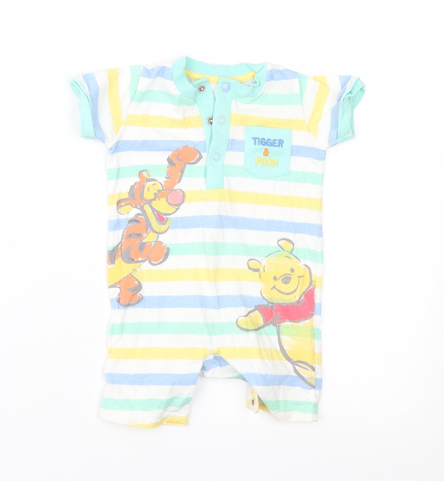 Disney Baby Multicoloured Striped Jersey Romper One-Piece Size 6-9 Months  - Tigger, Winnie The Pooh