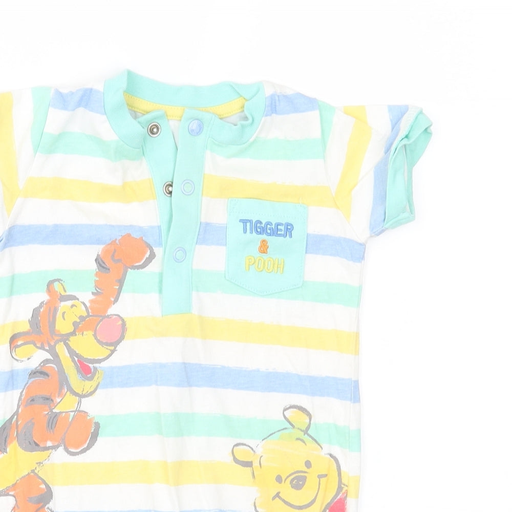 Disney Baby Multicoloured Striped Jersey Romper One-Piece Size 6-9 Months  - Tigger, Winnie The Pooh