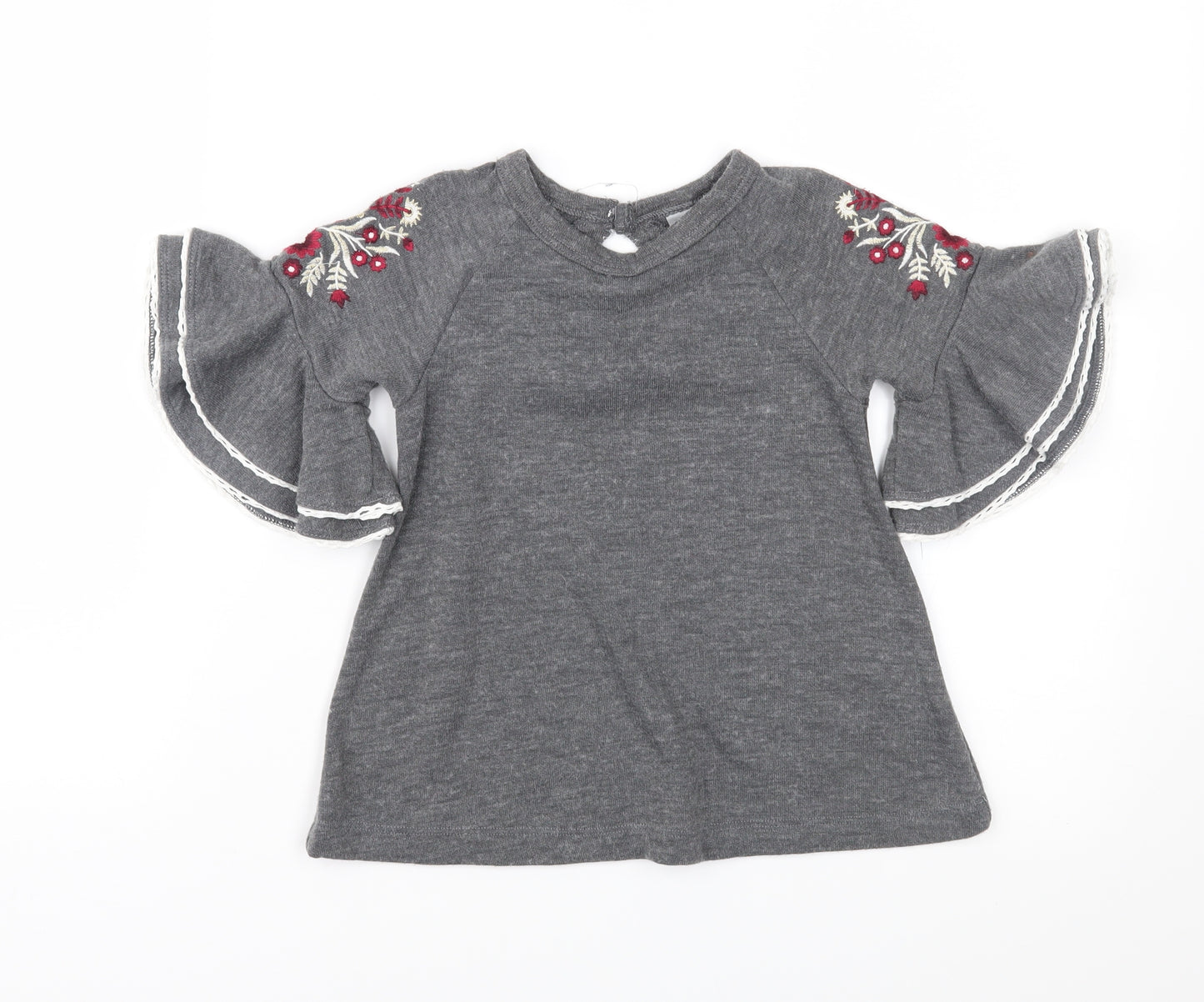 Tahari Girls Grey Floral Knit Jumper Dress  Size 2-3 Years