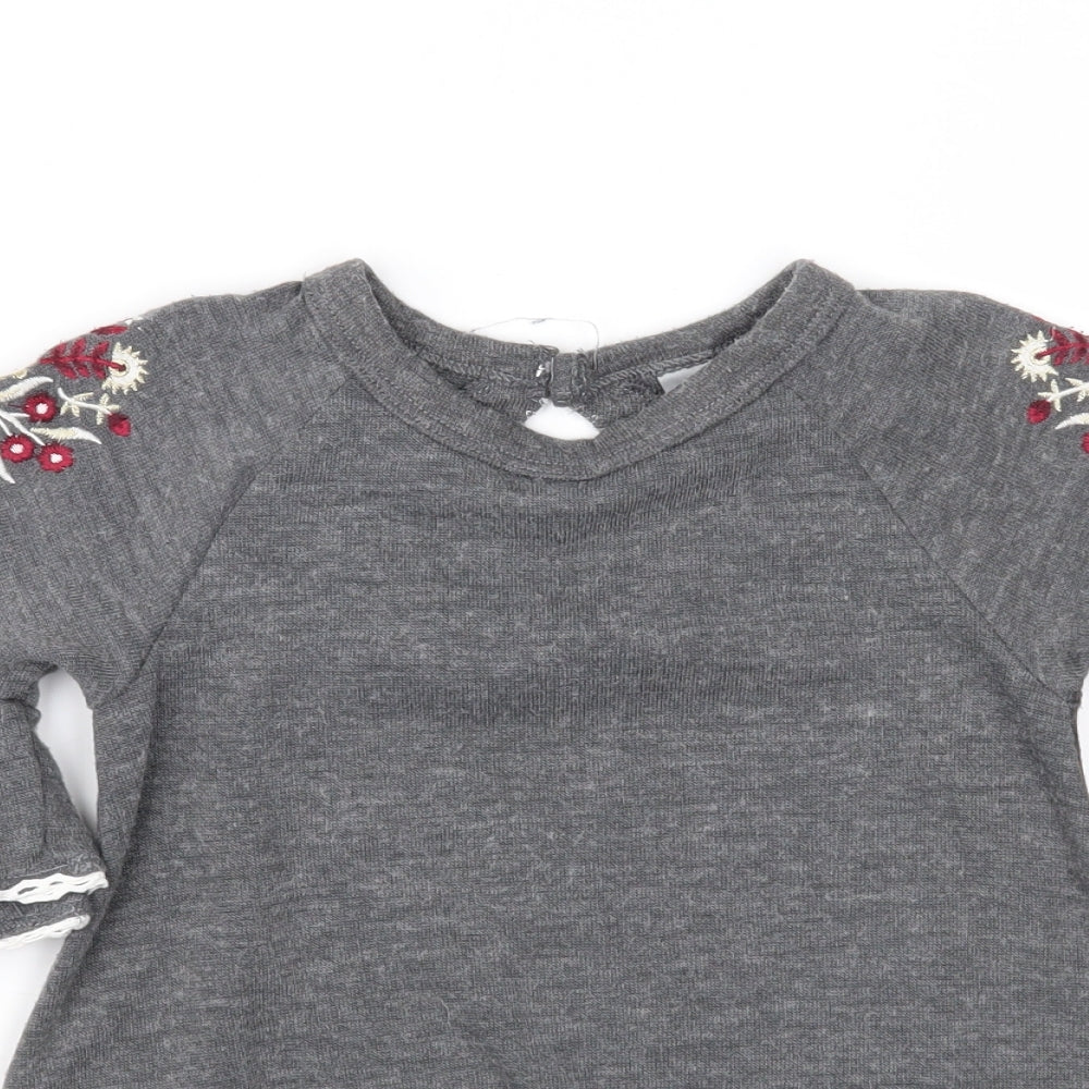 Tahari Girls Grey Floral Knit Jumper Dress  Size 2-3 Years