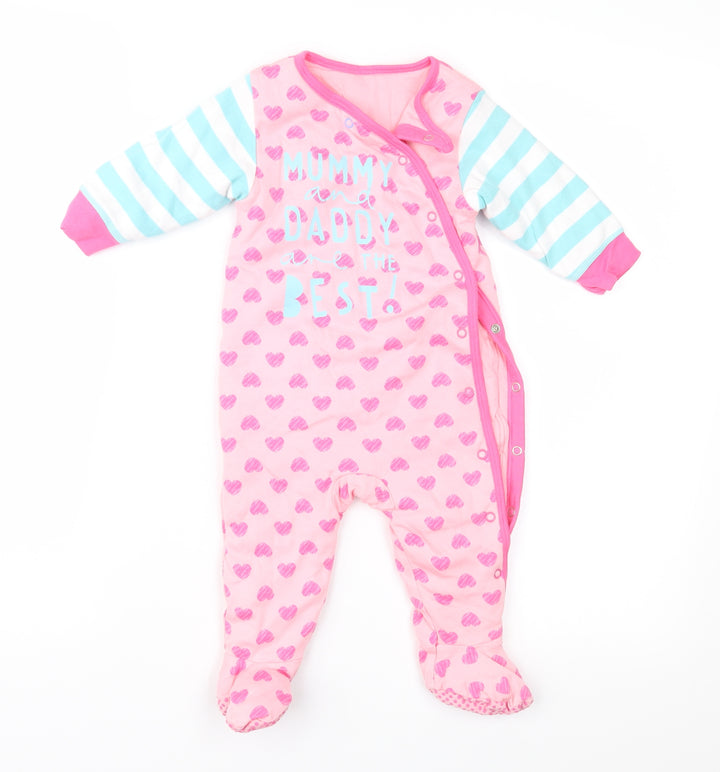 Mothercare Girls Pink Striped Basic Coat Snowsuit Size 6-9 Months