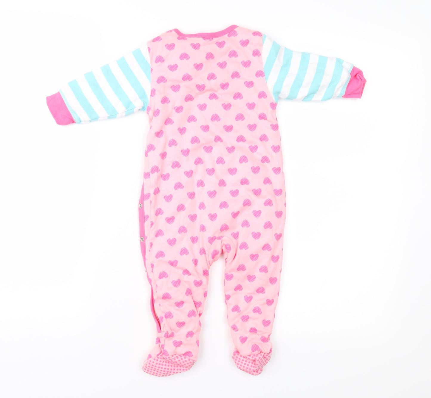 Mothercare Girls Pink Striped  Basic Coat Snowsuit Size 6-9 Months