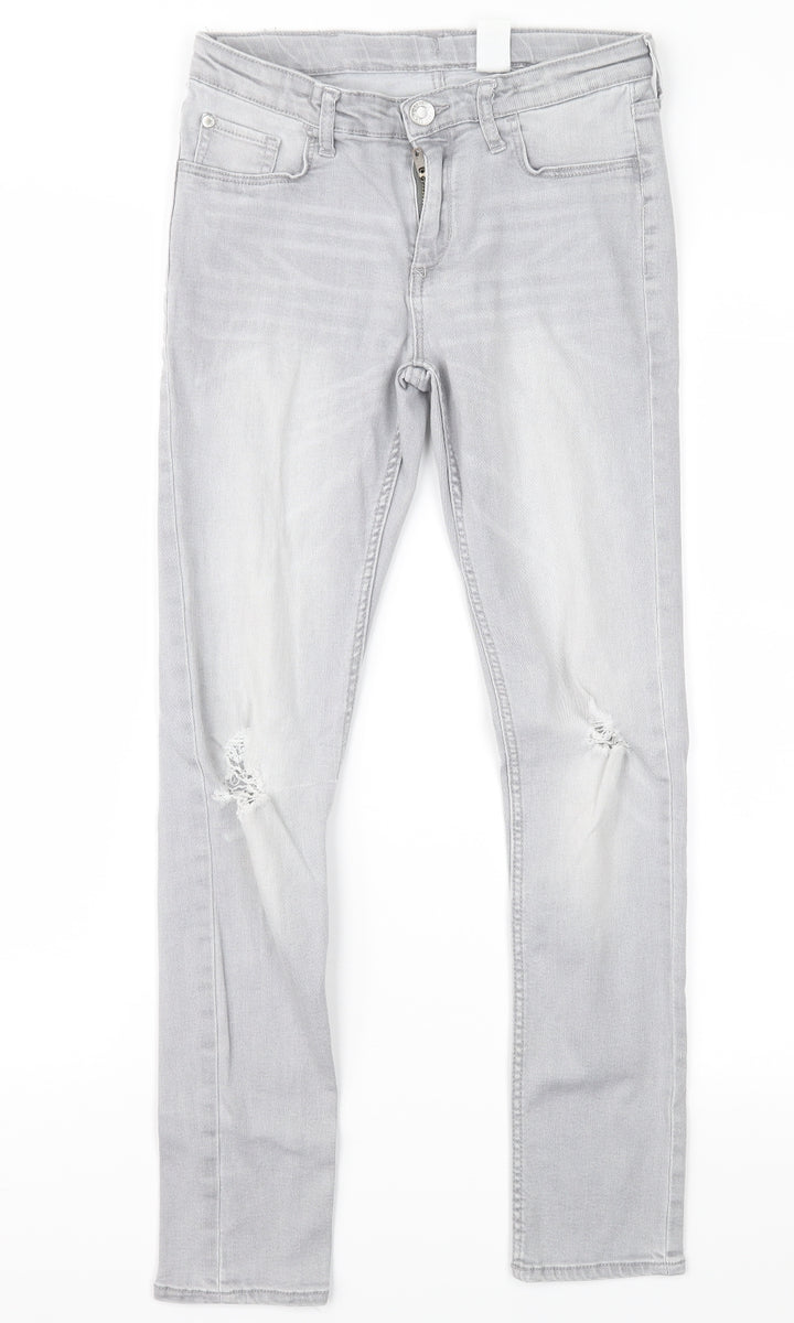 H&M Girls Grey  Denim Skinny Jeans Size 11 Years - Distressed