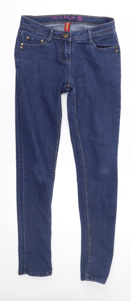 Front view of Denim & Co. women’s blue denim skinny jeans, size UK 10, 32-inch leg