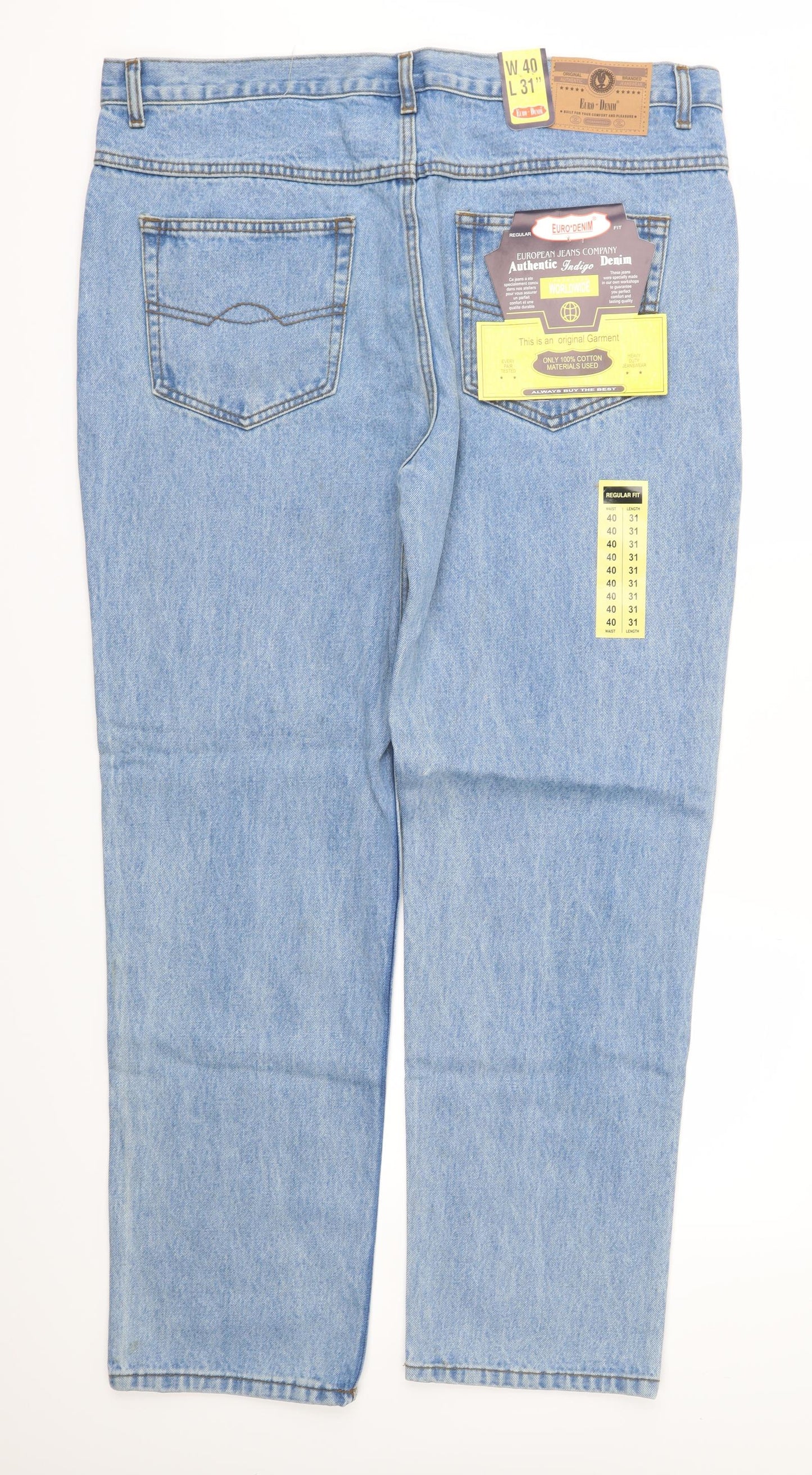 Euro Denim Mens Blue  Denim Straight Jeans Size 40 in L31 in