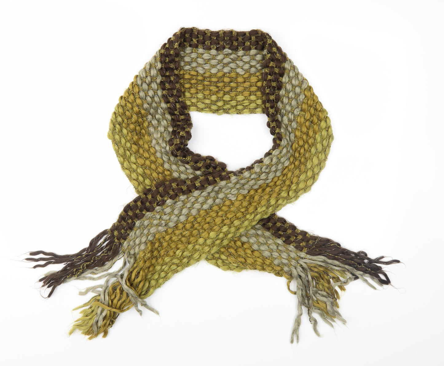 Preworn Womens Brown Striped Knit  Scarf