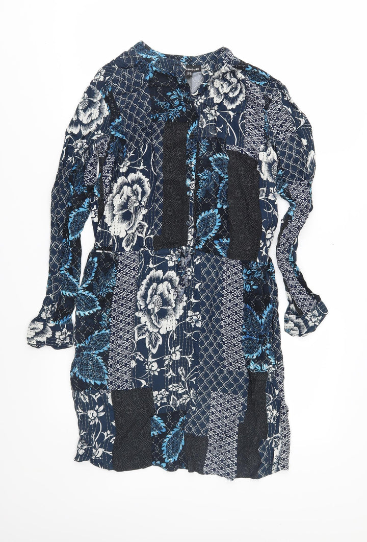 Warehouse Womens Blue Geometric  Fit & Flare  Size 10