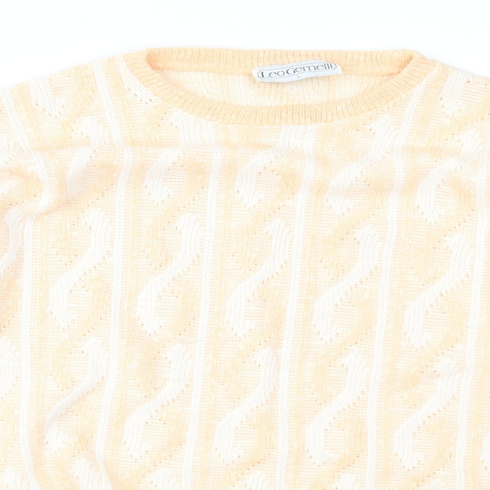 Leo Gemelli Womens Orange Geometric Knit Pullover Jumper Size L