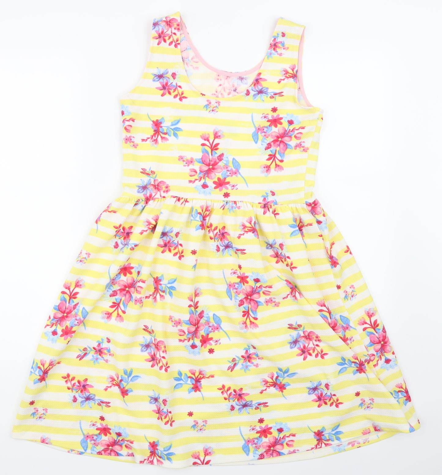 Nutmeg Girls Yellow Floral  Skater Dress  Size 12-13 Years