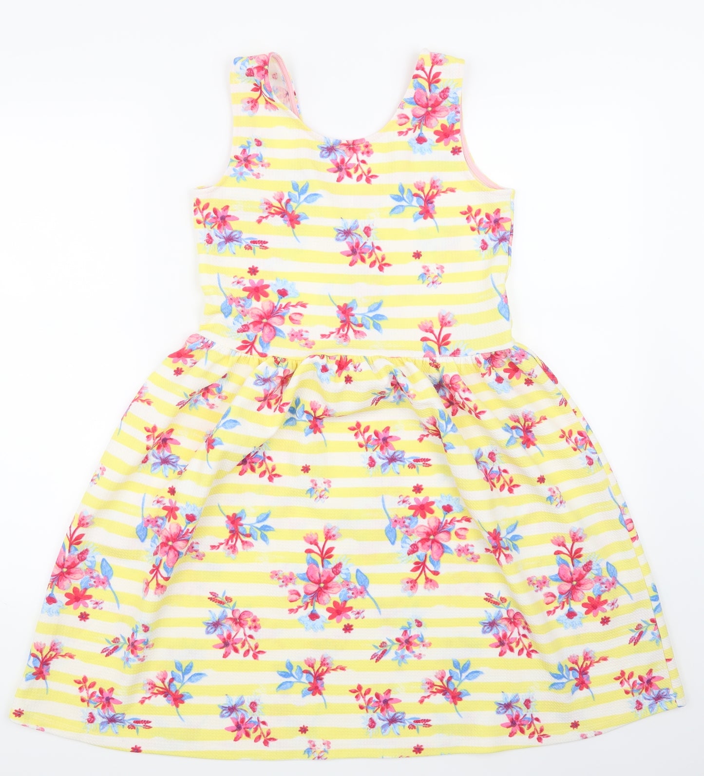 Nutmeg Girls Yellow Floral  Skater Dress  Size 12-13 Years