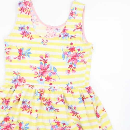 Nutmeg Girls Yellow Floral  Skater Dress  Size 12-13 Years