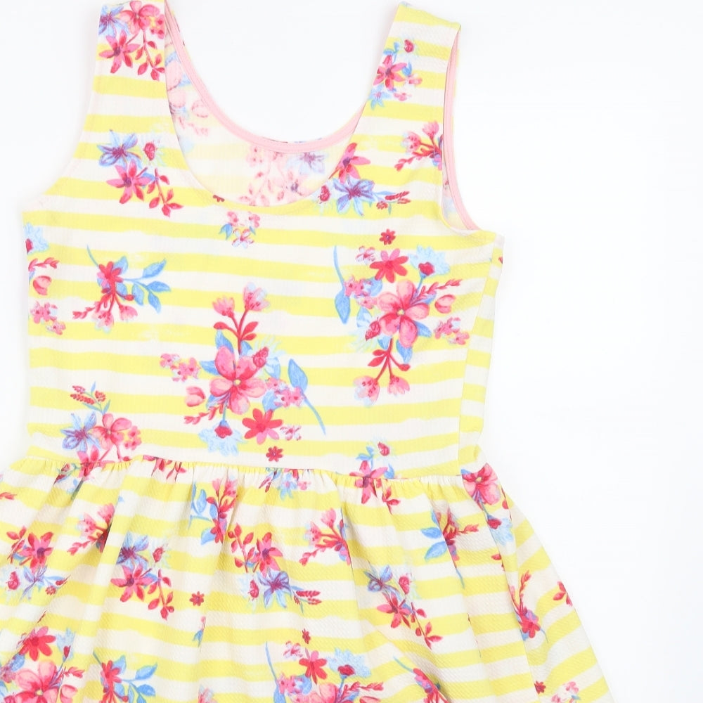Nutmeg Girls Yellow Floral  Skater Dress  Size 12-13 Years