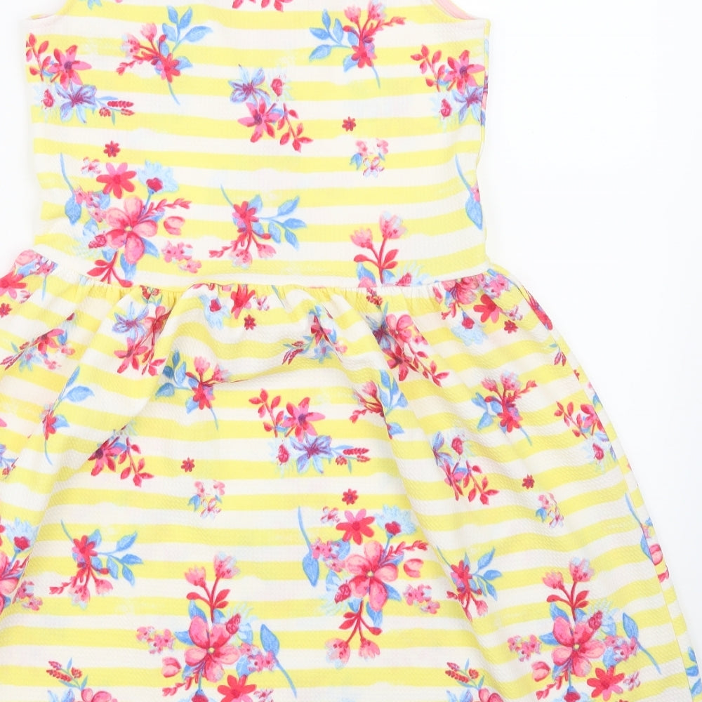 Nutmeg Girls Yellow Floral  Skater Dress  Size 12-13 Years