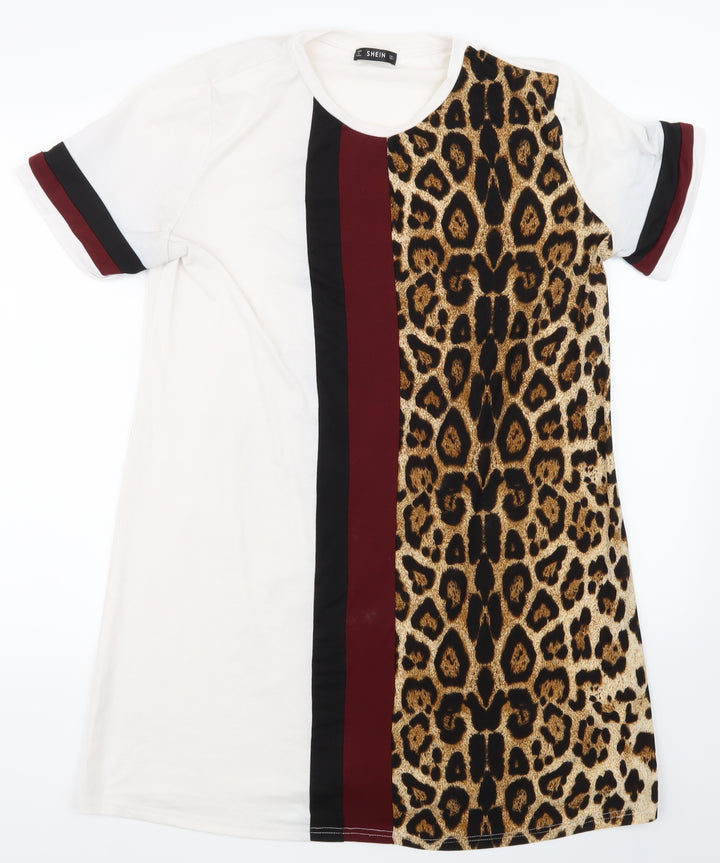 SheIn Womens White Animal Print Basic T-Shirt Size L