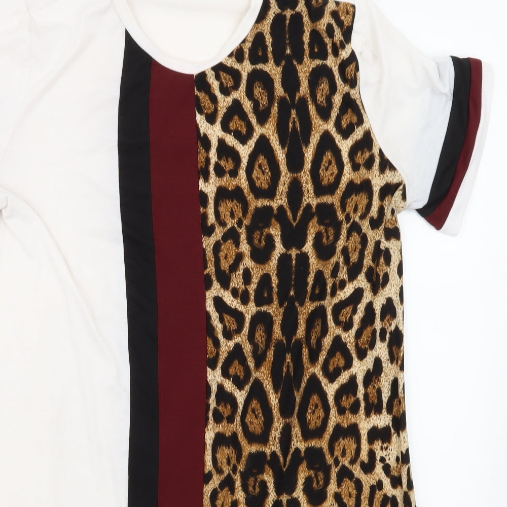 SheIn Womens White Animal Print  Basic T-Shirt Size L