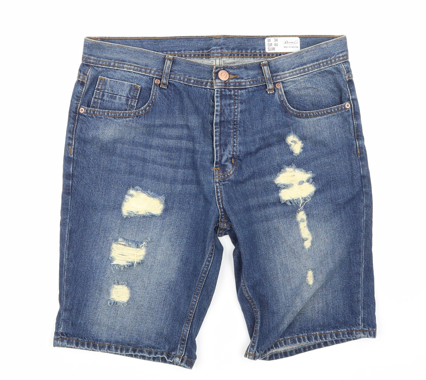 Primark Mens Blue  Denim Cargo Shorts Size 34 in