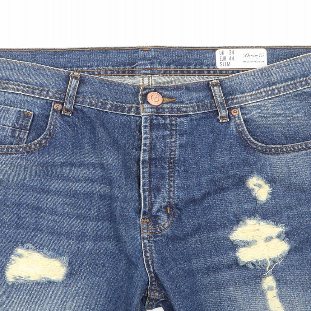 Primark Mens Blue  Denim Cargo Shorts Size 34 in