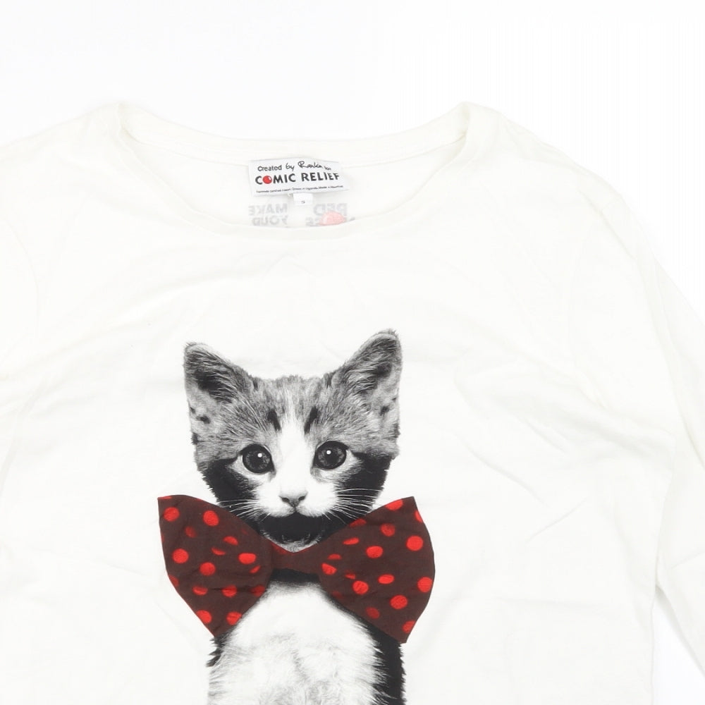 Comic Relief Girls White Animal Print  Basic T-Shirt Size S