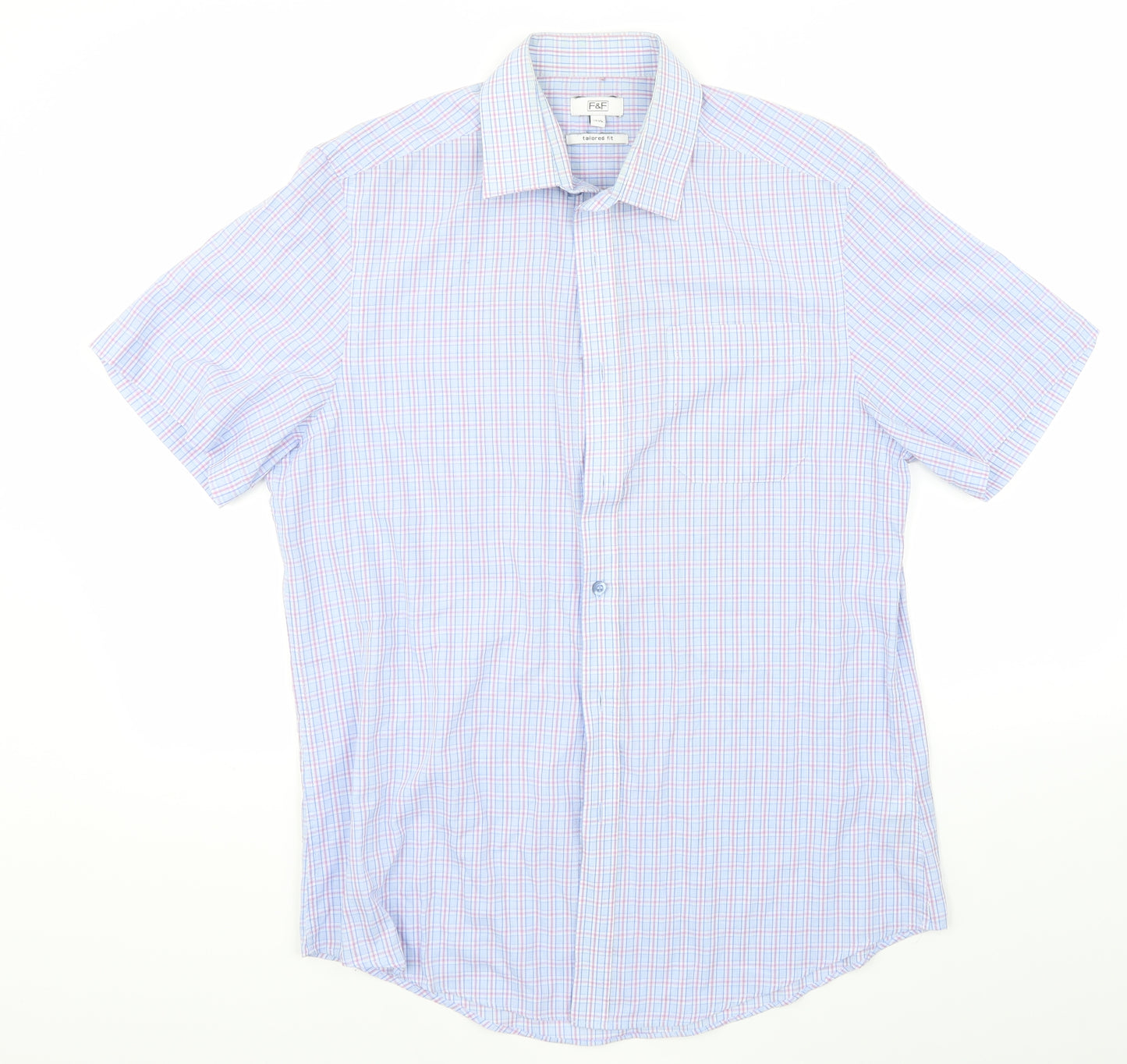 F&F Mens Blue Check   Button-Up Size 15.5
