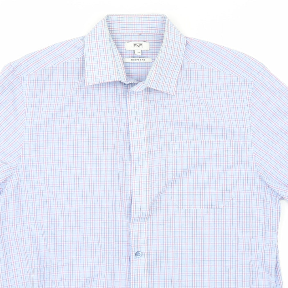 F&F Mens Blue Check   Button-Up Size 15.5