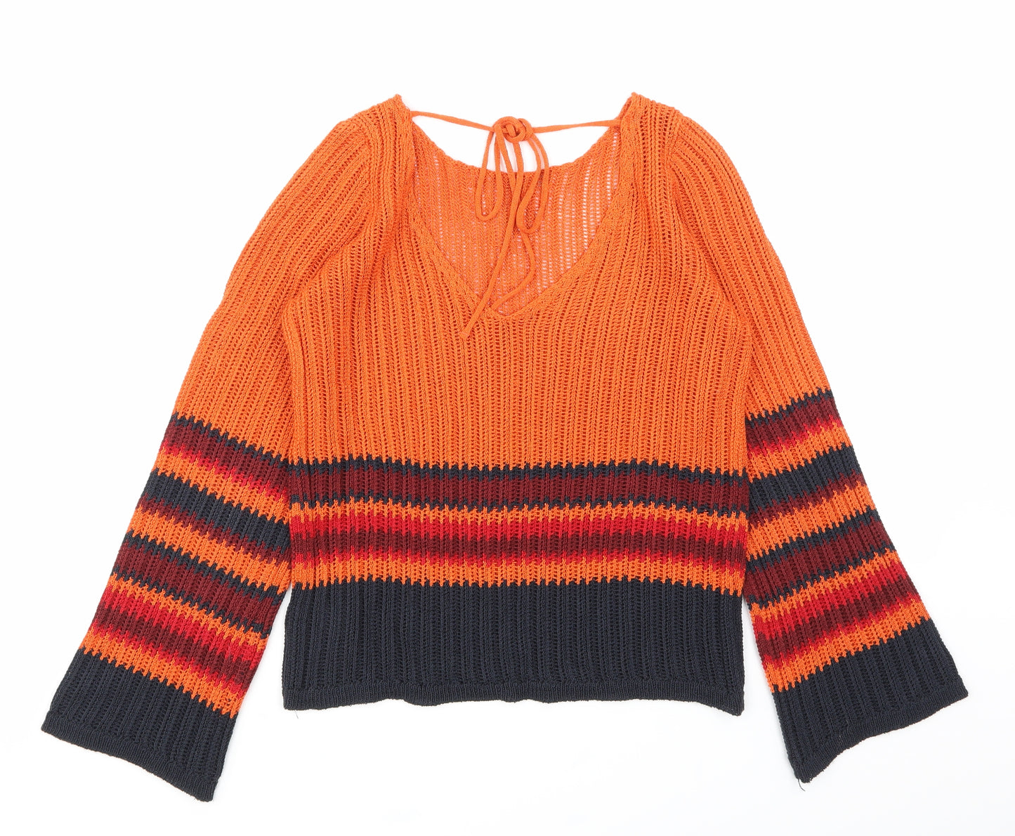NEXT Womens Orange Striped  Pullover Sweatshirt Size XS