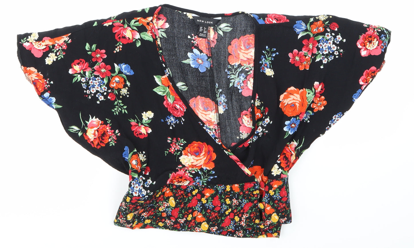 newlook Womens Black Floral  Cropped T-Shirt Size 6