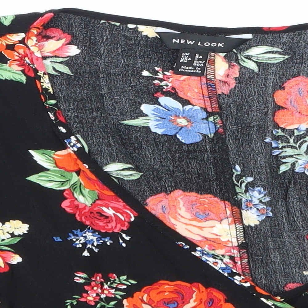 newlook Womens Black Floral  Cropped T-Shirt Size 6