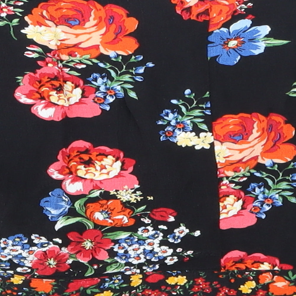 newlook Womens Black Floral  Cropped T-Shirt Size 6
