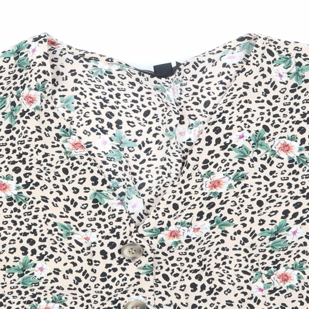 Topshop Womens Brown Animal Print  Basic Blouse Size 4