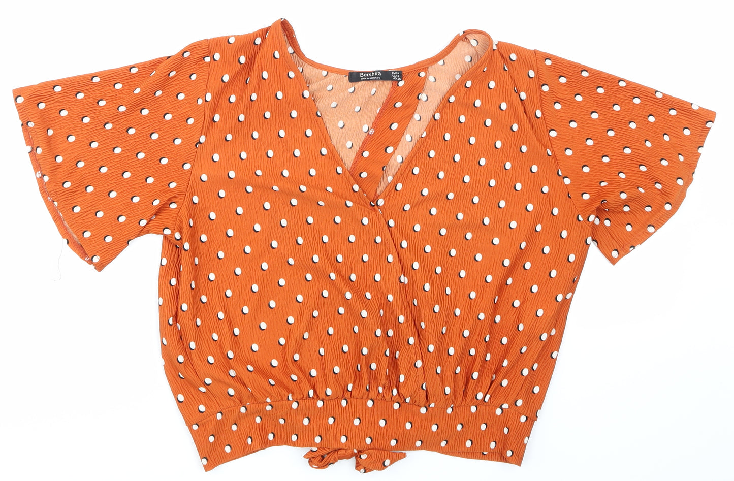 Bershka Womens Orange Polka Dot  Cropped T-Shirt Size S