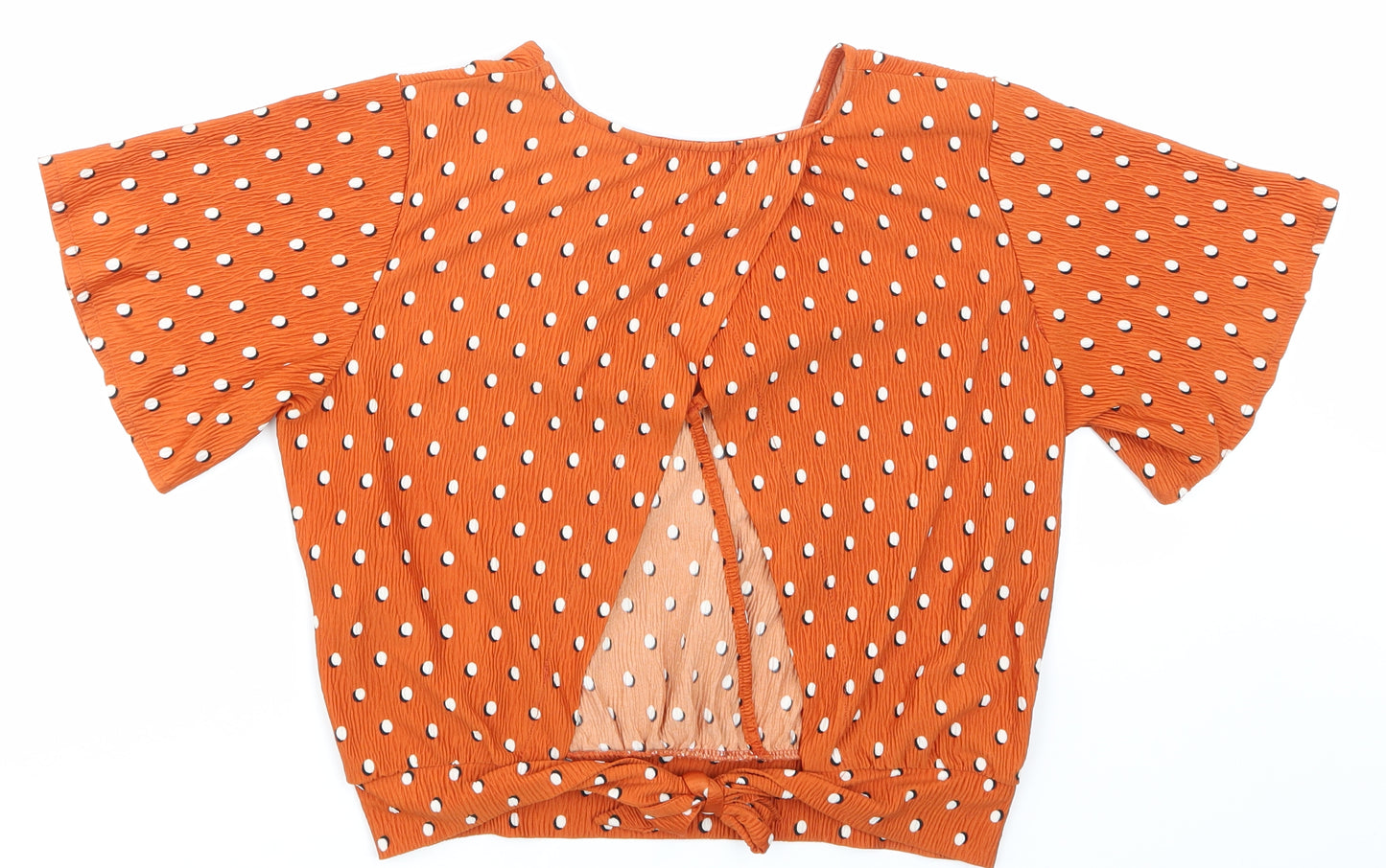 Bershka Womens Orange Polka Dot  Cropped T-Shirt Size S