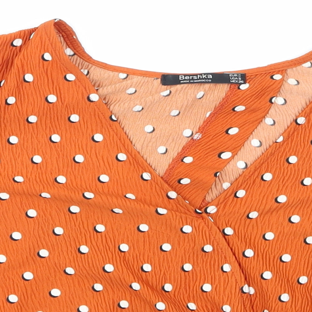 Bershka Womens Orange Polka Dot  Cropped T-Shirt Size S
