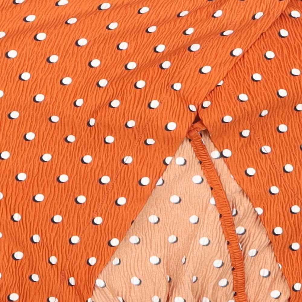 Bershka Womens Orange Polka Dot  Cropped T-Shirt Size S