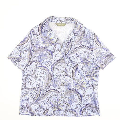 Andre De Brett Womens Blue Floral  Basic Button-Up Size 16