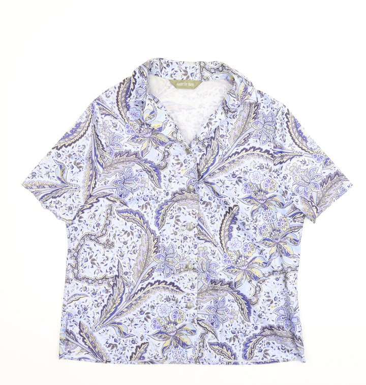 Andre De Brett Womens Blue Floral Basic Button-Up Size 16