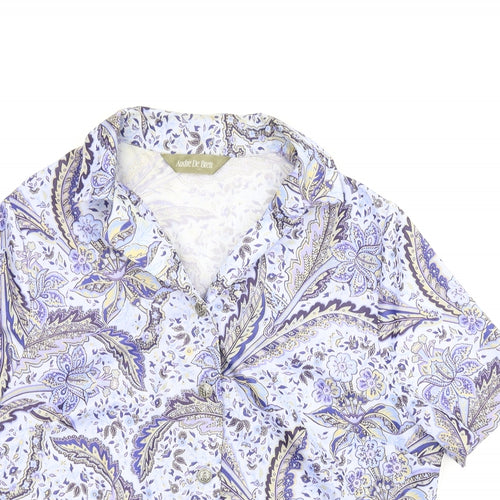 Andre De Brett Womens Blue Floral  Basic Button-Up Size 16