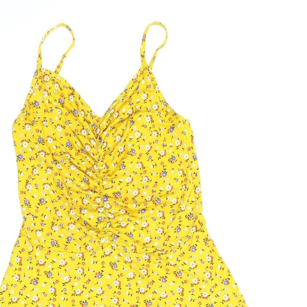 Boohoo Womens Yellow Floral  A-Line  Size 10