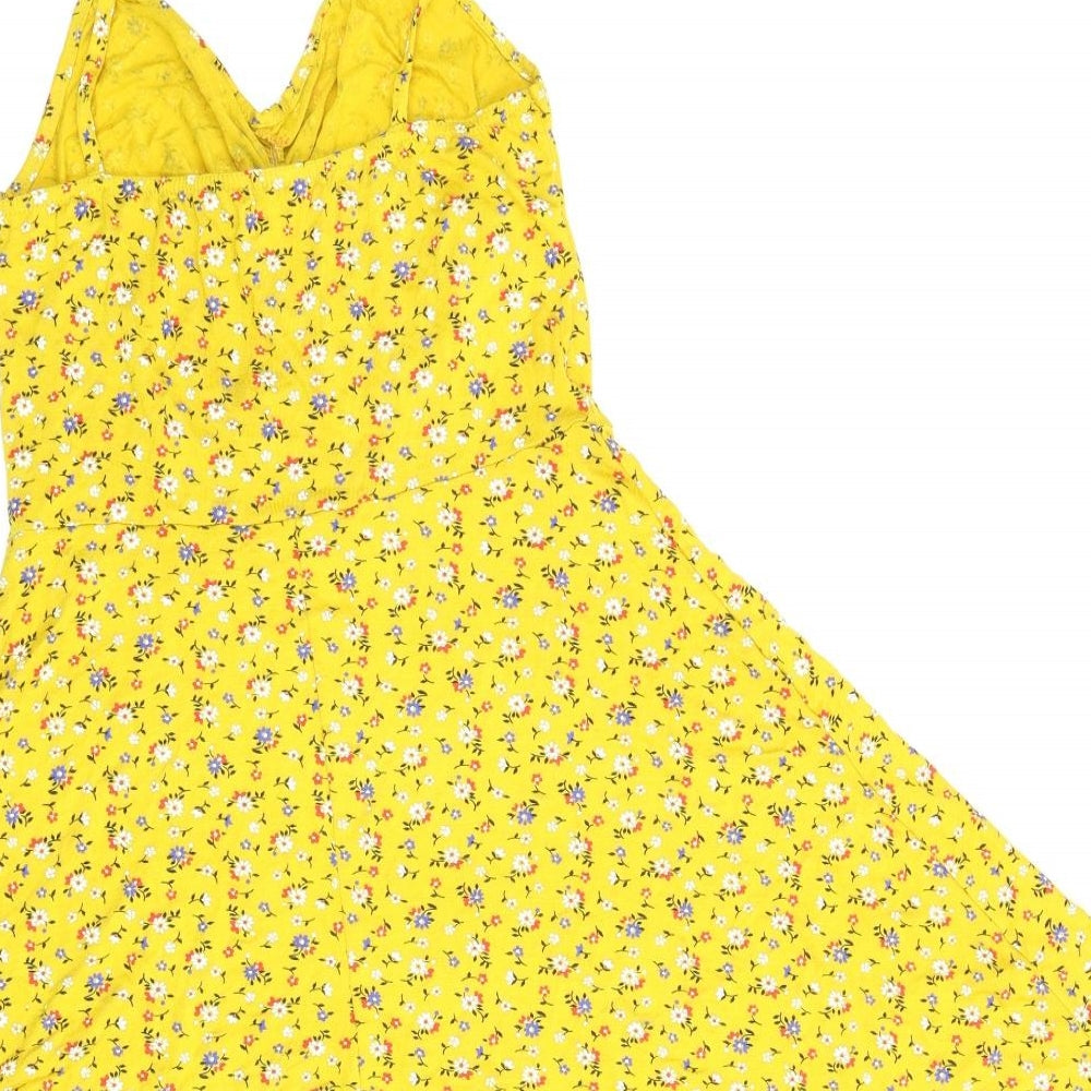 Boohoo Womens Yellow Floral  A-Line  Size 10