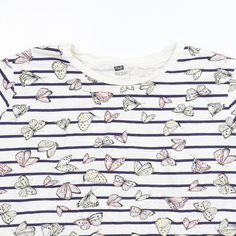 F&F Womens Blue Striped  Basic T-Shirt Size 14