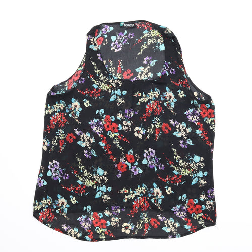Femme Womens Black Floral  Basic Blouse Size 14