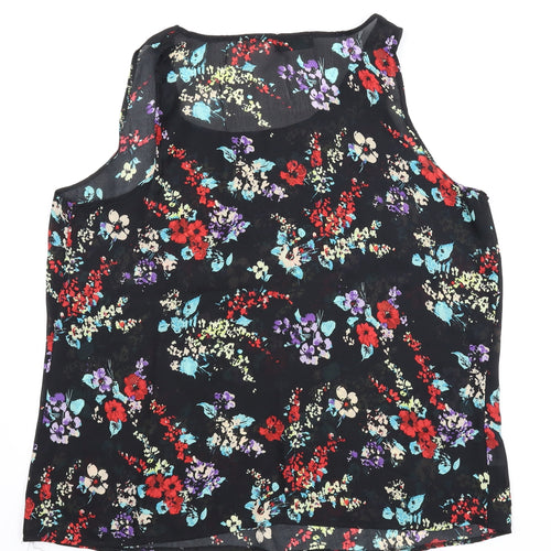 Femme Womens Black Floral  Basic Blouse Size 14