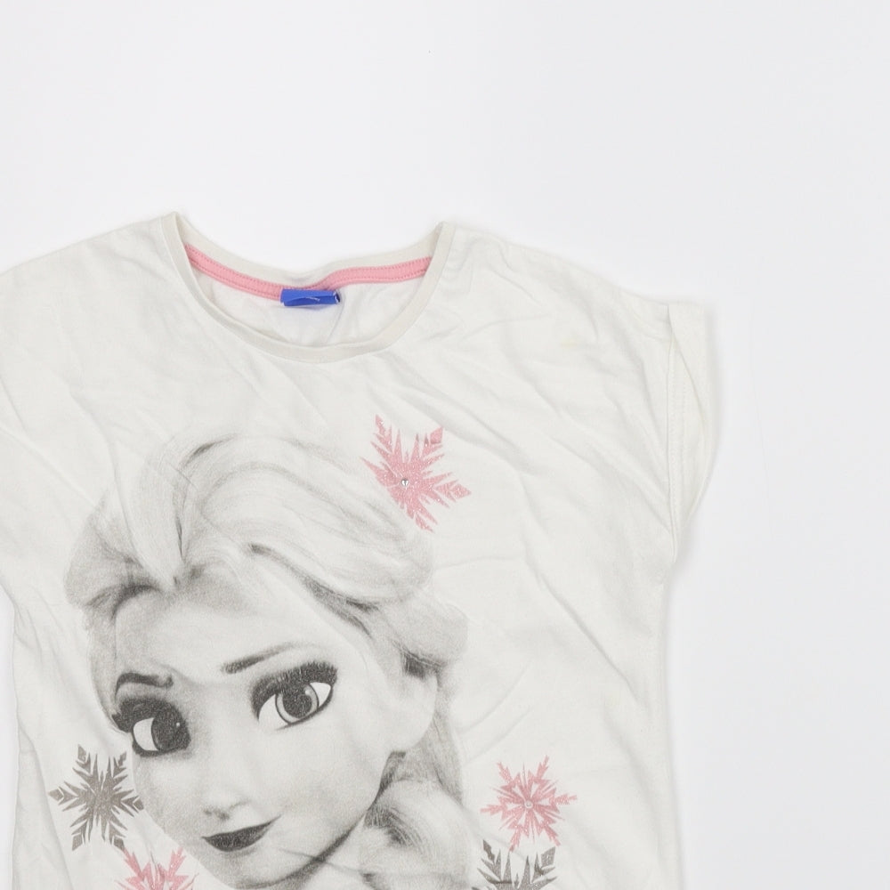 Disney Girls White   Basic T-Shirt Size 10 Years  - Frozen
