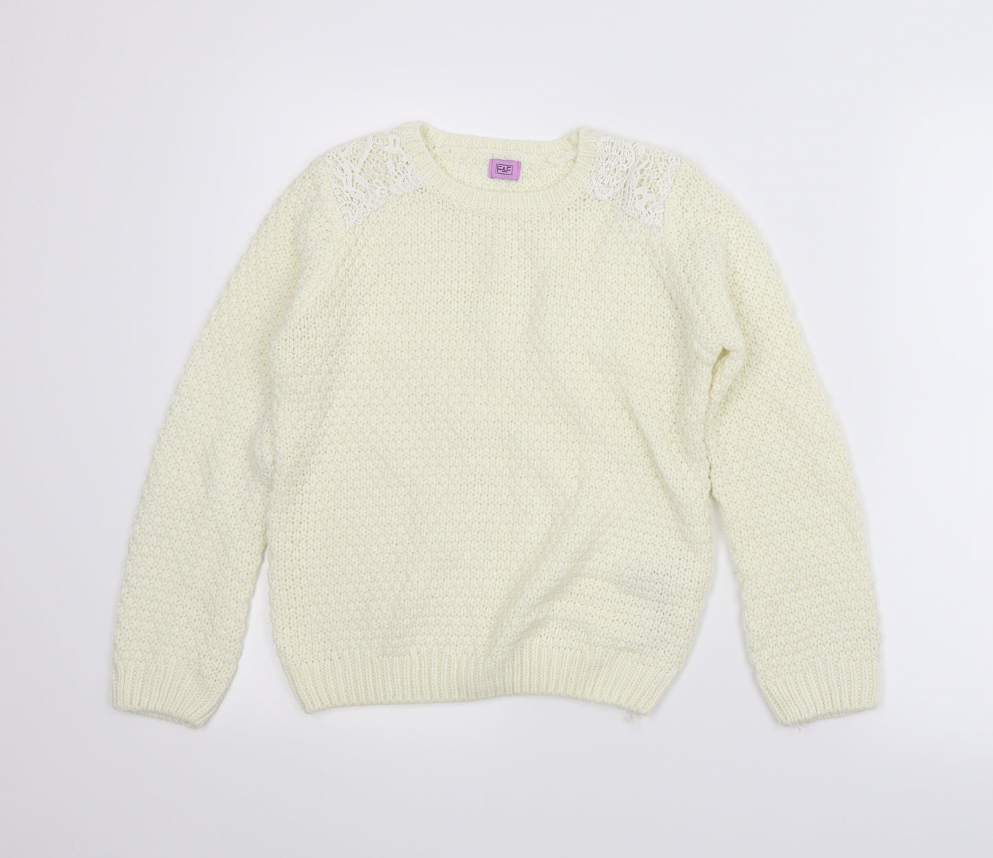 F&F Girls White   Pullover Jumper Size 9-10 Years