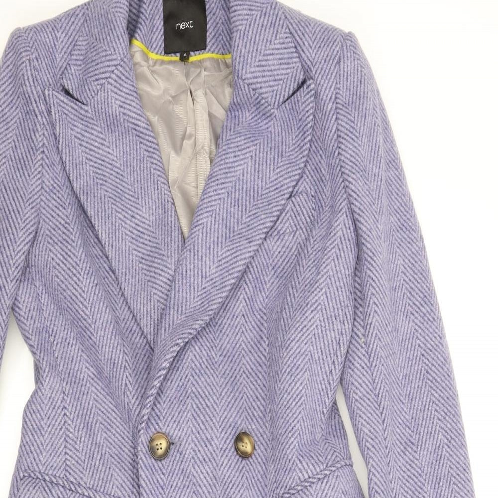 NEXT Womens Blue Striped  Pea Coat Coat Size 6