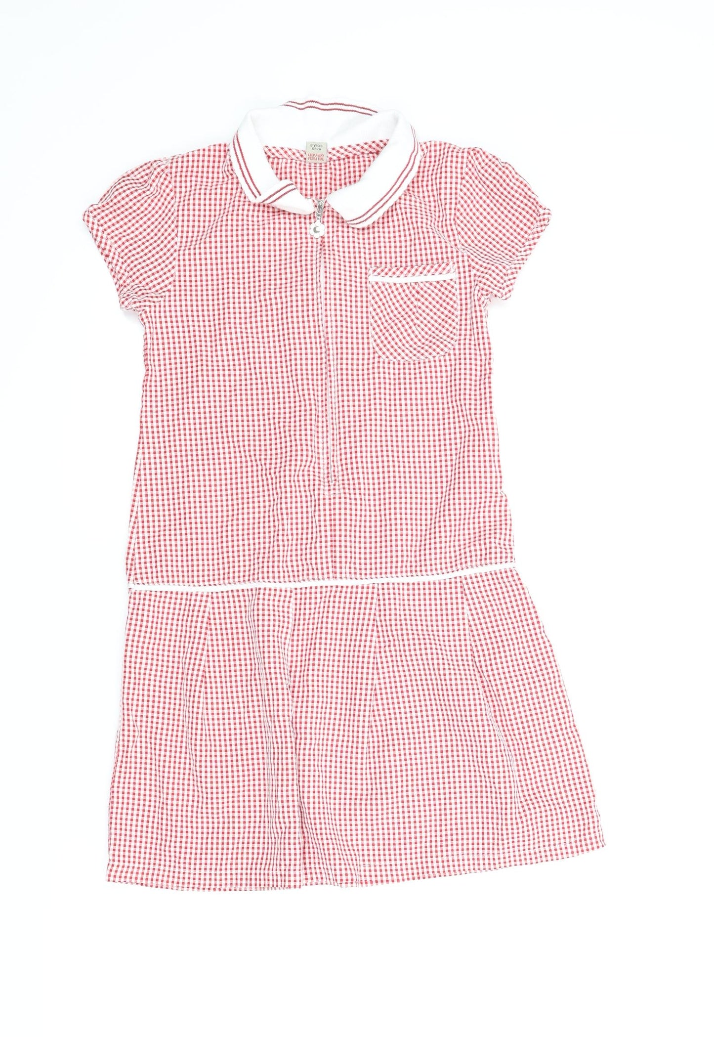TU Girls Red Check  Pinafore/Dungaree Dress  Size 8 Years