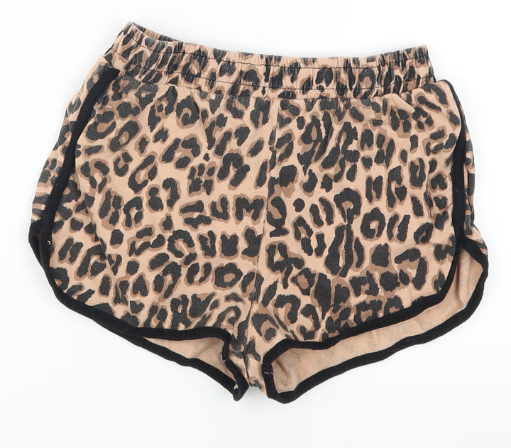 Select Womens Brown Animal Print Sweat Shorts Size 8
