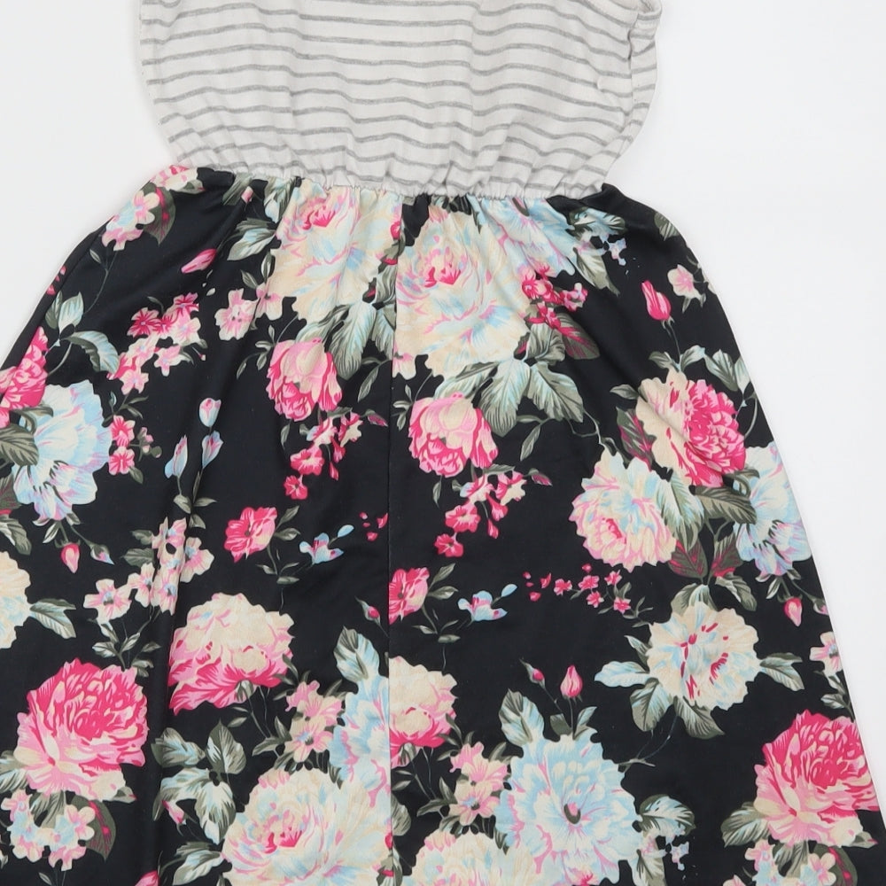 Preworn Girls Multicoloured Floral  Skater Dress  Size 6-7 Years  - Striped