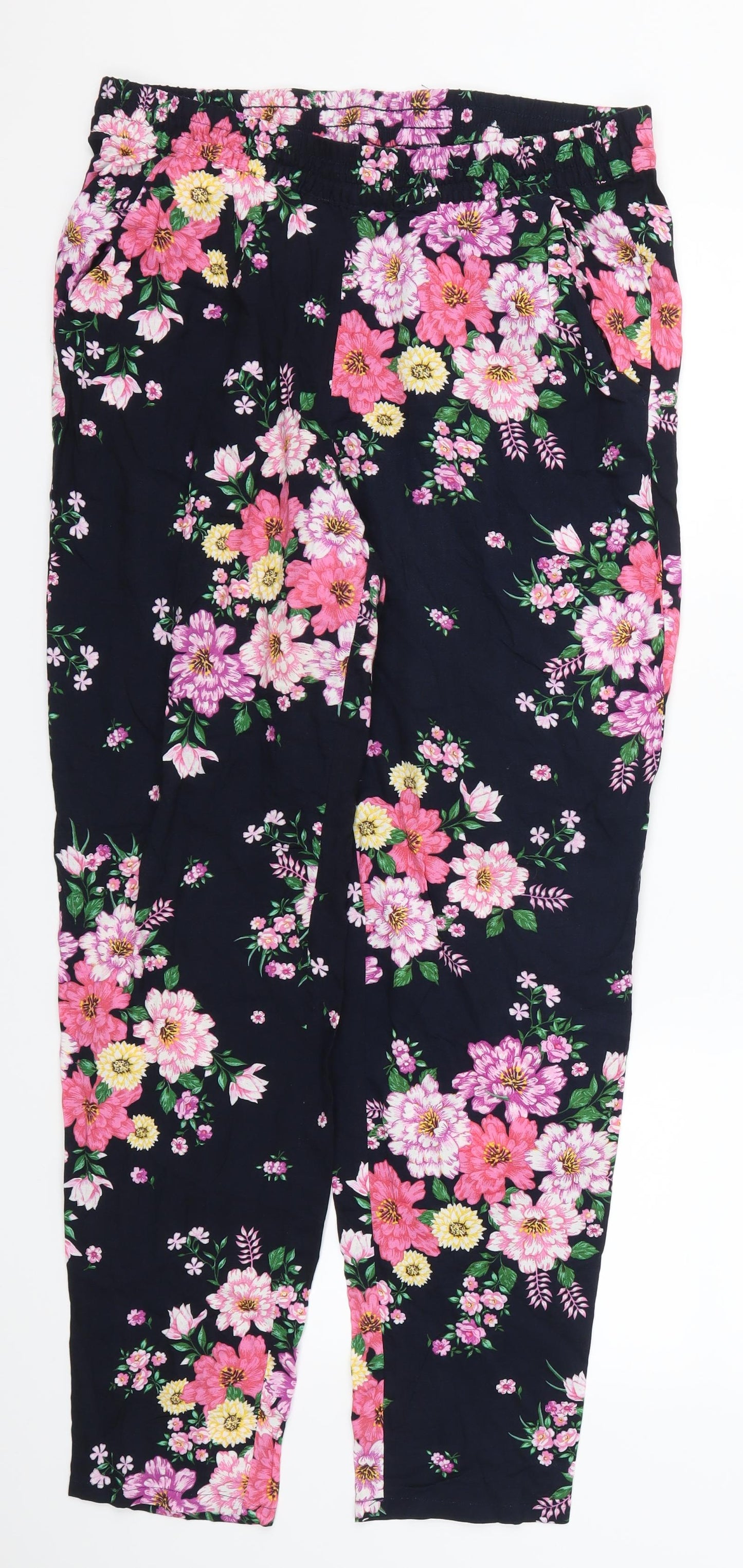 H&M Womens Pink Floral  Trousers  Size 10 L28.5 in